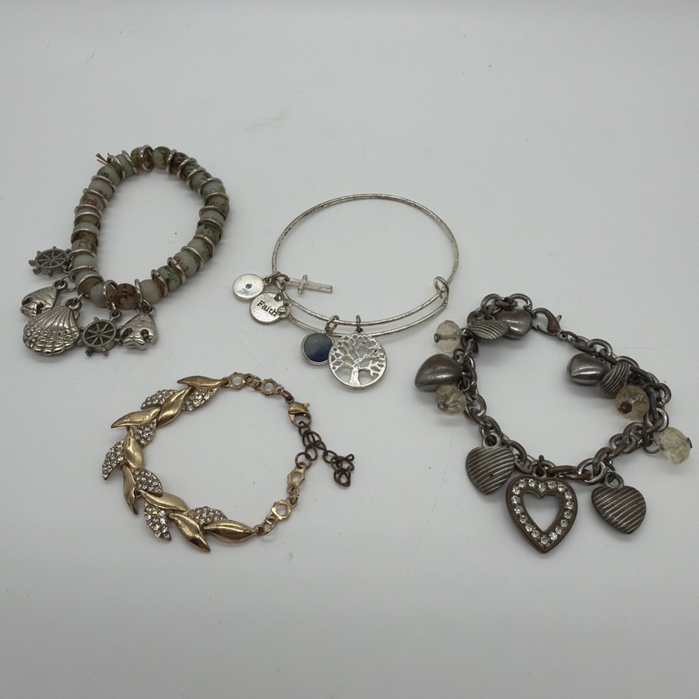Assorted Misc. Costume Jewelry Lot - 4 Bracelet Pieces With Charms